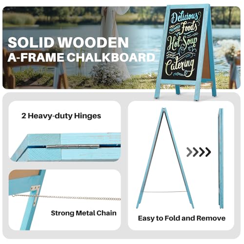4 THOUGHT A-Frame Double-Sided Magnetic Chalkboard 40"x20", Blue - color: Blue