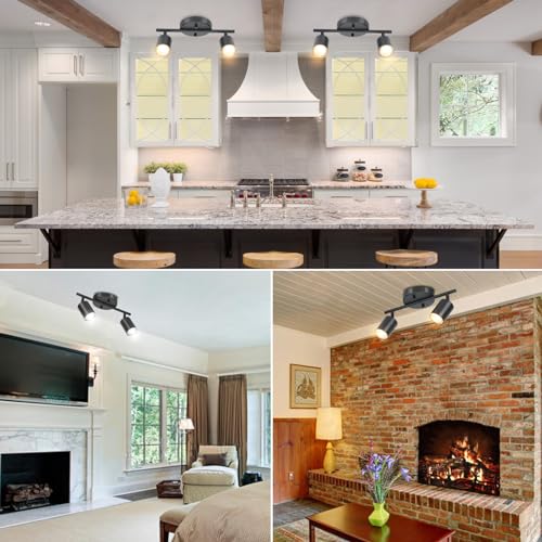 BoostArea LED 2 Light Track Lighting Kit, Black 2 Way Ceiling Spot Lighting, Flexibly Rotatable Light Head for Kitchen, Living Room, Bedroom, GU10 Bulb Not Included - color: 2 Light