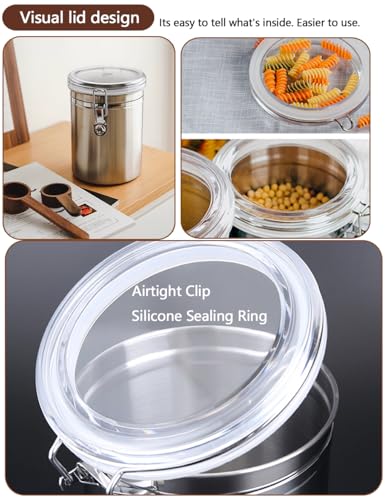Walktosun Stainless Steel Food Container with Clear Lids Airtight Storage Container Stackable Small Canisters Kitchen Pantry Storage for Cereal, Snacks, Candy, Herbs, Spices, Sugar, Tea (Silver) - color: Sliver