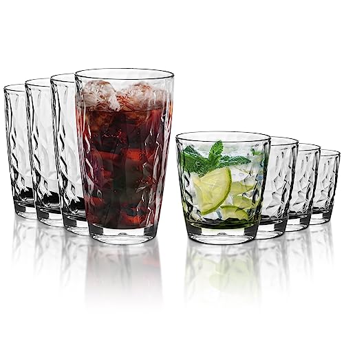 Topsky Reusable Plastic Cups, Shatter Proof Drinking Glasses, Unbreakable Tumblers for Home, Picnic, Party - Dishwasher Safe, Stackable | 10-oz, 16-oz - color: Clear 8pcs.