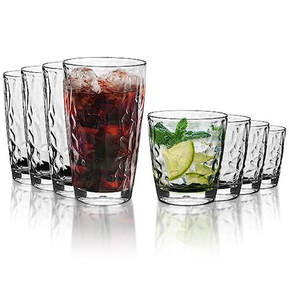 Topsky Reusable Plastic Cups, Shatter Proof Drinking Glasses, Unbreakable Tumblers for Home, Picnic, Party - Dishwasher Safe, Stackable | 10-oz, 16-oz - color: Clear 8pcs.