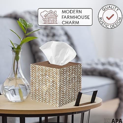 Ilyapa Wooden Tissue Box Cover, Herringbone Design - Barnwood, Modern - color: Barnwood Herringbone, size: 5" Square