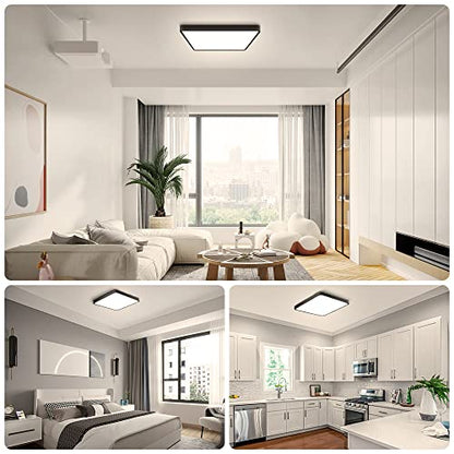 LightingWill 12Inch 24W Square LED Ceiling Light Fixtures Flush Mount, 4000K Natural White Ceiling Lamp, Surface Mount Modern Ceiling Lighting for Bedroom, Kitchen, Bathroom, Black - color: Natural White, size: 12 inch Black