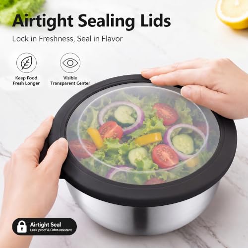E-far Mixing Bowls with Lids Set of 5, Stainless Steel Nesting Salad Bowls - color: Black