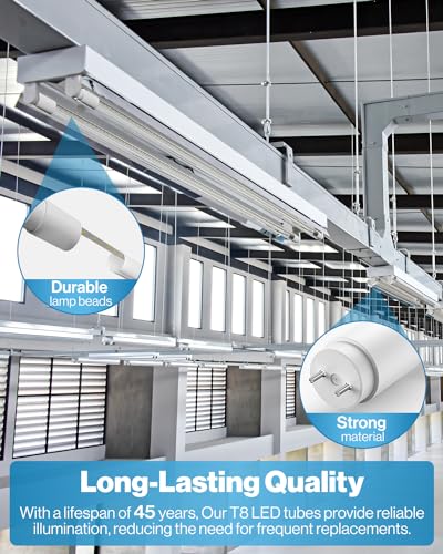 Sunco 50 Pack 4 Foot T8 LED Tube Light Bulbs, 5000K, 20W, Hybrid A+B - color: 5000k Daylight