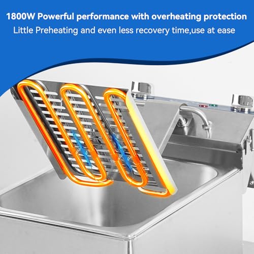 TOPKITCH 8.5Qt Electric Fryer with Oil Drain,30 Minutes Timer,Stretch forming oil tank,Lid and Solid Wire Mesh Basket,Medium Duty Commercial Electric Countertop Deep Fryers-120V,1800W - size: 8.5QT
