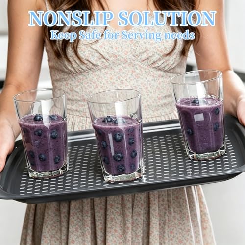 2 Pack Anti-Slip Serving Tray with Handles, 16" x 12", (Grey & White)