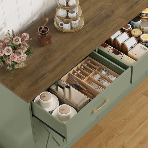 HOSTACK 71" W Kitchen Buffet Cabinet with Storage, Large Coffee Bar Cabinet - color: Sage Green