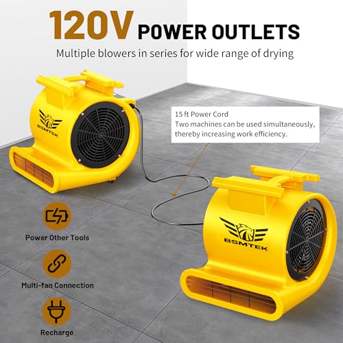 Air Mover Blower Fan, Industrial 1.5HP MAX10000CFM Monster Floor Blower Carpet Dryers - 3 Speeds, 4 Adjustable Angles, 15FT Long Cord, Stackable, Yellow - 2026 Upgraded - color: Yellow, size: 10000CFM