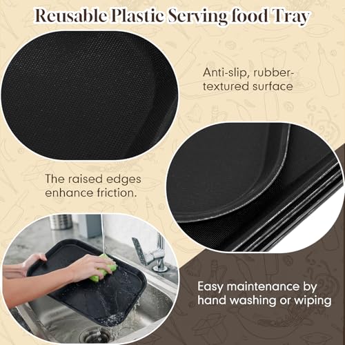 6 Pack 12x16 Inch Large Fast Food Trays Bulk Giant Heavy Duty Reinforced Plastic Serving Trays with Raised Edges Non-Slip Surface Stackable Commercial Grade for Restaurants Bars Cafeterias - size: 12x16 Inch