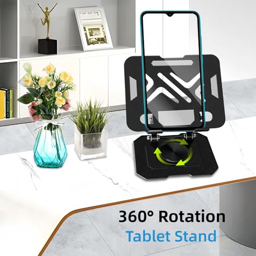 Ultra-Stable 360° Rotatable Metal Tablet Stand, Adjustable Folding Desktop Stand for iPad/iPhone/Switch, Universal Use for Office/Movie/Studying/Drawing/Gaming, Black - color: Soccer Stand - Black