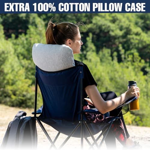 alkamto Travel & Camping Comfortable Memory Foam Pillow – Easy to Carry Portable Bag – Temperature Regulating Pillow Case - size: 15.7 x 10.6 x 3.9 In - White + Extra Cover