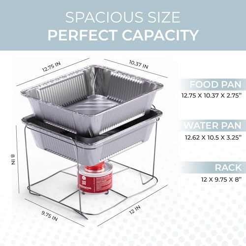 Alpha Living 6 Pack - Disposable Chafing Dish Buffet Set, Half Size Pans, Welded Body Food Warmers for Parties, Fuel Cans Complete Set, Warming Trays - size: Complete Kit (with Racks)