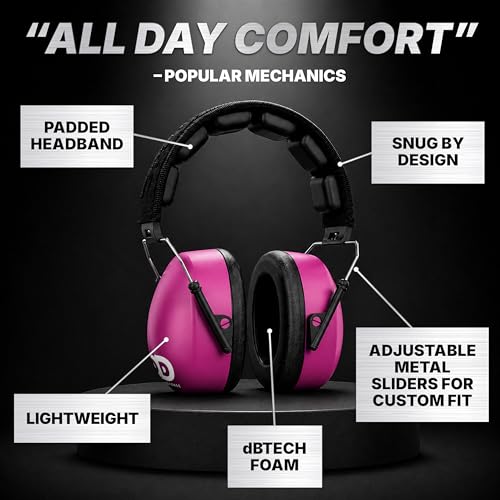 DECIBEL DEFENSE Ear Protection, 37 dB NRR Ear Muffs (PINK) - color: Pink, size: Regular