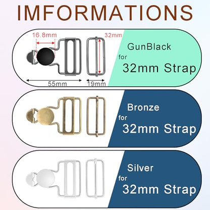 CooBigo 6Sets 1-1/4 Inch Metal Jeans Buckles, Overalls Buckles with Adjustable Tri Glide Buckle and Buttons for Bib Pants Suspender Sewing Accessory (Black) - color: 1-1/4" Black 6sets