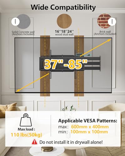 48" Extension Long Arm Full Motion TV Wall Mount 37-85” TV by WHYFONE - size: Fit 37-85" TVs