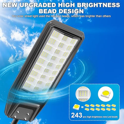 9500W Solar Street Light Outdoor Waterproof, 250000LM Large Commercial Light Solar Powered Dusk to Dawn LED Security Flood Lights with Remote/Motion Sensor, IP67 for Parking Lot/Garden/Yard - size: XXL--2Pack