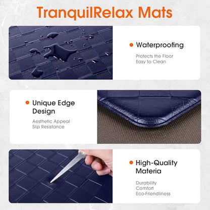 TranquilRelax 2-Piece Kitchen Mats, Cushioned Non-Slip Floor Mats, Blue - color: Blue, size: 2-Piece | 30"+47" | Standard