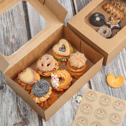 YEKTFS 24Pcs Cookie Boxes with Window, 9x6x3In Pastry Bakery Boxes - color: Brown