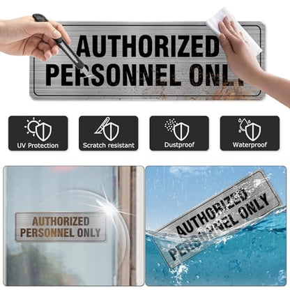 EVQ Authorized Personnel Only Sign Aluminum Metal Silver 9 x 3 Inch 4 Pack - color: Authorized Personnel ff Only