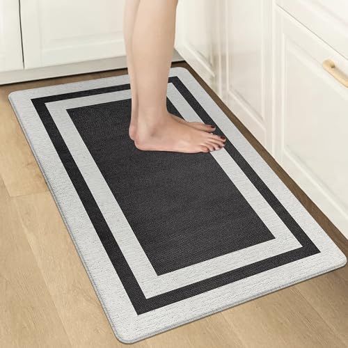Kitchen Runner Rugs, Memory Foam Cushioned Anti-Fatigue Kitchen Mats, Non-Skid Washable, Comfort Standing Mat for Kitchen, Floor, Office, Laundry Room, Black 17.3"x 27.5" - color: Black, size: 17.3" x 27.5"