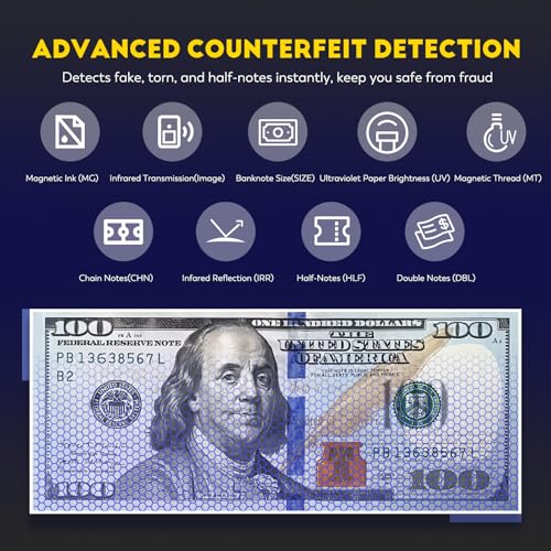 CGOLDENWALL Mixed Denomination Money Counter Machine, Touchscreen Value Counter, 1500Bills/min Cash Counting, UV/MG/IR/DD Detection, Multi-Currency & Modes Bill Counter for Business