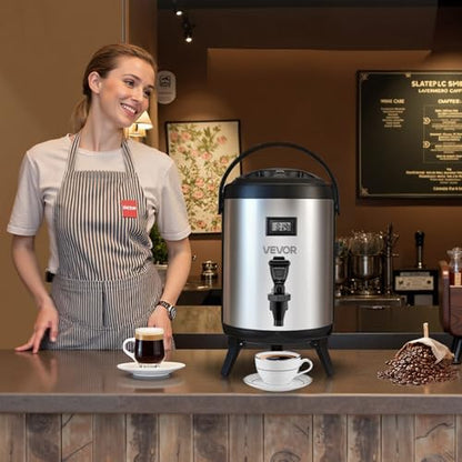 VEVOR Insulated Beverage Dispenser, 1.5 Gal/6L Stainless Steel Thermal Drink Server with Spigot & Temp Display, Suitable for Hot and Cold Drinks, for Tea Coffee Water in Cafes & Restaurants, Silver - size: 1.5 Gal (1 Pack)
