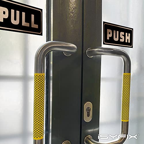 iSYFIX Push Pull Stickers Sign, 5x2 Inch, 2 Pack, Brushed Gold/Black - color: Brushed Gold / Black, size: Horizontal 2x5