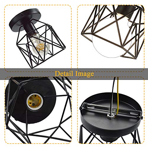 Semi Flush Mount Ceiling Light E26 E27 Retro Black Industrial Ceiling Light Fixture for Kitchen, Hallway, Porch, Stairway,Bedroom Farmhouse Lighting(2 Pack)