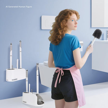 Toilet Brush and Plunger Set 4 in 1 Toilet Brush and Holder with Crevice Cleaning Brush and Clip Deep Cleaning, Wall Mounted Home Bathroom Cleaning Tool Combo （Gray 1）