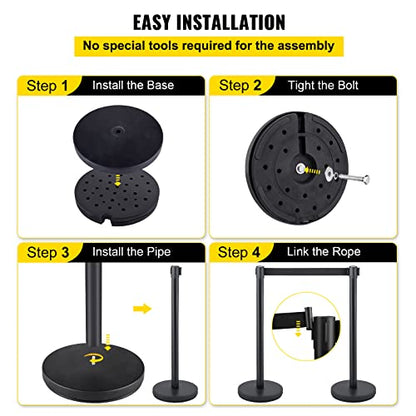 6PCS Stanchion Queue Post, Black 6.5ft Retractable Belt 36In Height, Stanchion Posts Queue Pole for Crowd Control Barriers