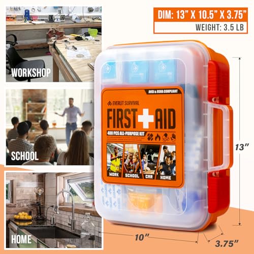EVERLIT 400 Pcs OSHA Compliant First Aid Kit (Orange) - color: Orange