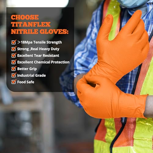 TitanFlex Heavy Duty Orange Nitrile Gloves, 6 Mil, Raised Diamond Texture, Mechanic Disposable Gloves, Latex Free Powder Free - color: 6-mil (1000-ct), size: Medium