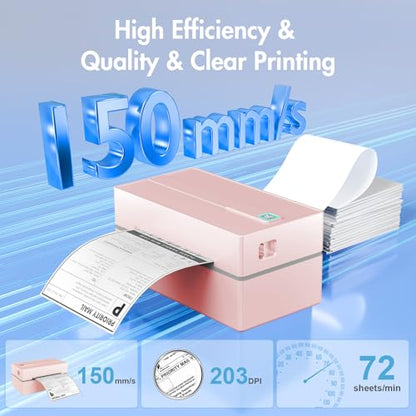 Thermal Shipping Label Printer 4x6 Bluetooth Label Maker for Small Business - color: Pink