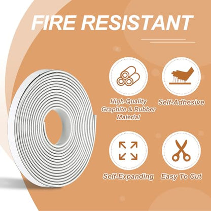 Smoke Fire Seal Strip 9.8Ft 10mm/0.39" Wx 2mm/0.08" T White