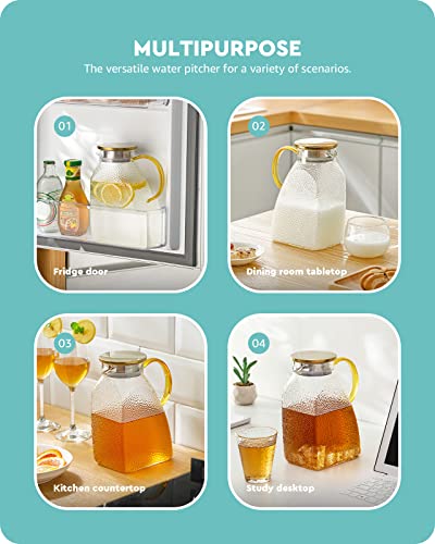 Baffect Water Pitcher Glass Jug With Lid and Spout (Hammer Pattern) - style: Hammer Pattern