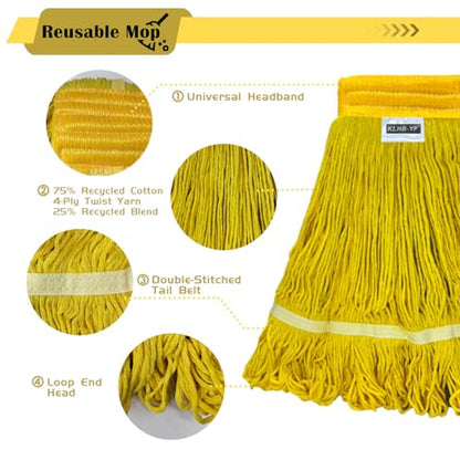 Heavy Duty Wet Industrial Cleaning Mop Head – 21 oz Yellow mop Head Replacement Cotton Washable Industrial mop Heads Heavy Duty for Commercial & Home Cleaning（Yellow） - color: Yellow, size: 3 Pack