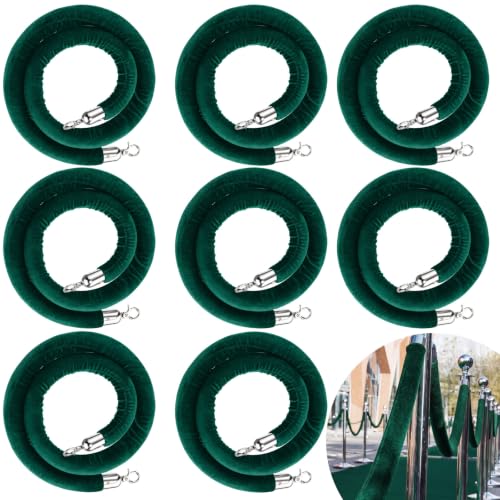 Woanger 8 Pack 5 Feet Velvet Stanchion Rope Crowd Control, Dark Green - color: Dark Green, size: 5 Feet