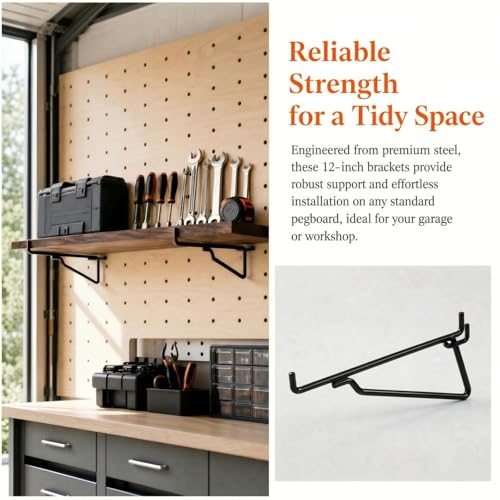 Shimeyao 20 Pcs 12 Inch Pegboard Shelf Brackets, Black - color: Black, size: 12 Inch