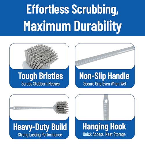 SPARTA 20" Floater Scrub Brush with Long Handle, Oil-Resistant Polyester Bristles, Multiple Trim Angles, Foam-Injected Polymer Block, Commercial Cleaning Tool, Gray