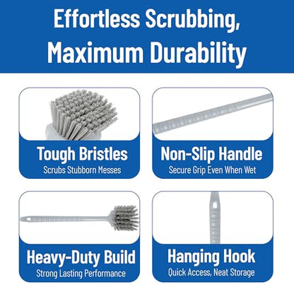 SPARTA 20" Floater Scrub Brush with Long Handle, Oil-Resistant Polyester Bristles, Multiple Trim Angles, Foam-Injected Polymer Block, Commercial Cleaning Tool, Gray
