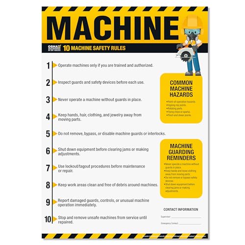 Machine Safety Poster – OSHA Rules Chart, 10 Machine Safety Guidelines - size: Machine