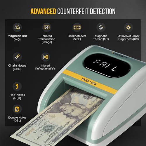 Kolibri KCD-1500 4-Way Orientation USD Counterfeit Money Detector and Bill Value Reader with UV, MG and IR Detection for Small Businesses (Battery not Included) - size: Large (KCD-1500)