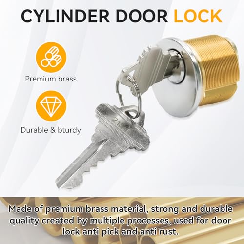 2 Pack Brass Mortise Cylinder Lock with SC Keyway, 1 Inch Length Keyed Standard SC1 Keyway, Standard Commercial Door Replacement Lock Mortise Cylinder for Home Aluminum Door