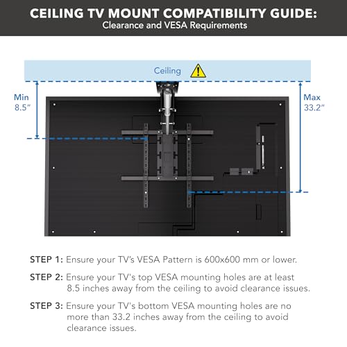 Mount-It! Motorized Ceiling TV Mount – Silent Electric Flip Down TV Mount for 50’’-90’’ Screens, Retractable Drop Down Design, RF Remote, VESA Compatible, 88 lbs Capacity, Black - color: Black