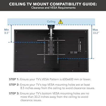 Mount-It! Motorized Ceiling TV Mount – Silent Electric Flip Down TV Mount for 50’’-90’’ Screens, Retractable Drop Down Design, RF Remote, VESA Compatible, 88 lbs Capacity, Black - color: Black