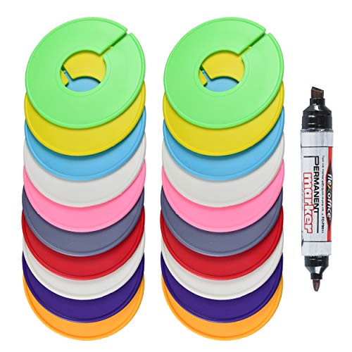 AMT 20 Pack Closet Dividers, Clothing Dividers, Round Clothes Size for Closets with Double Ended Marker Pen (Blank) (20 Pack - Color) - size: 20 Pack - Color