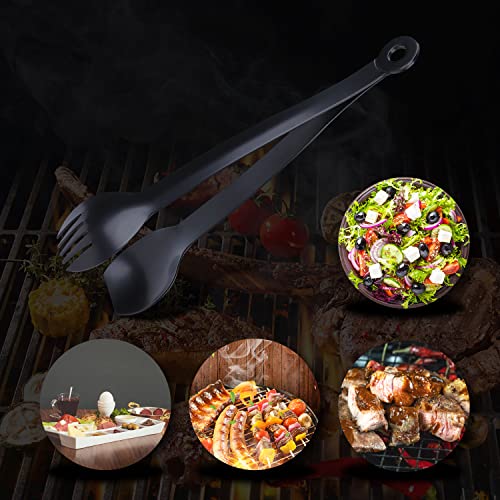 MSY BIGSUNNY Small Serving Tongs - 6 Inches Premium Stainless Steel Appetizer Tongs, Set of 4 (Black, 6") - color: Black, size: 6 inch