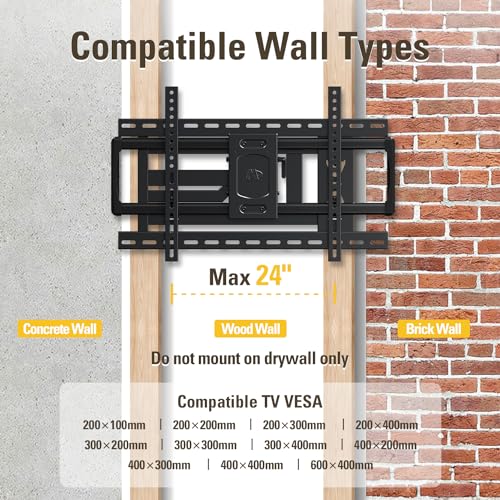 Mounting Dream Long Arm TV Wall Mount for Most 37-75 Inch TVs up to 100lbs - size: For 37"-75" TV, 24" Studs