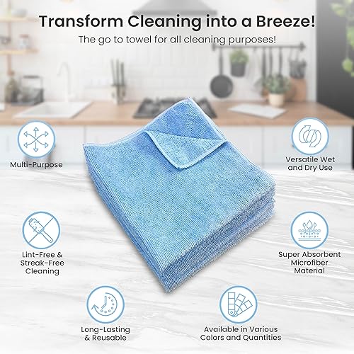 Microfiber Cleaning Towel, 16x16 Blue, Pack of 180 Pieces - color: Blue, size: 180 pieces
